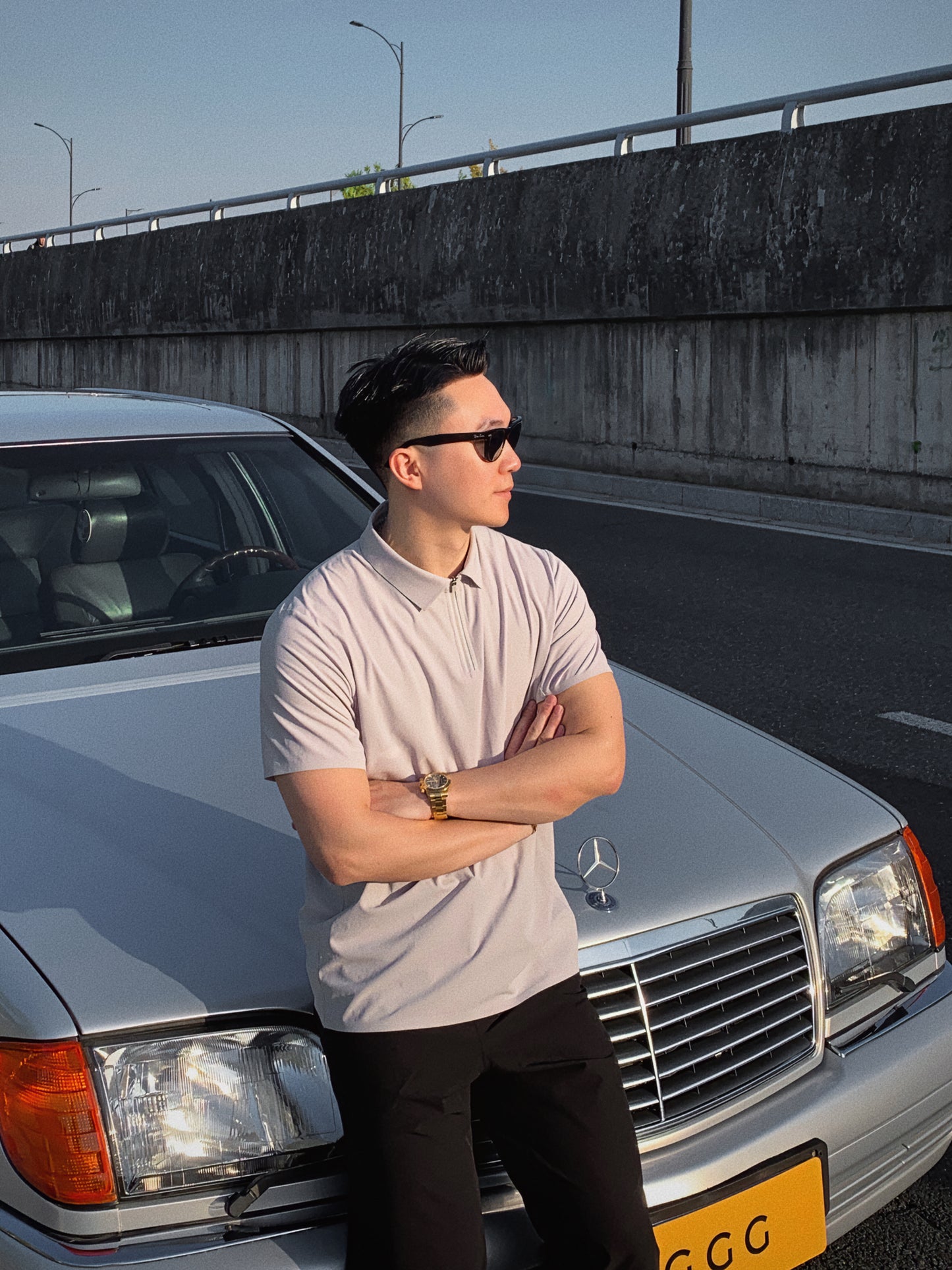 gggcomplex business casual polo shirts light grey